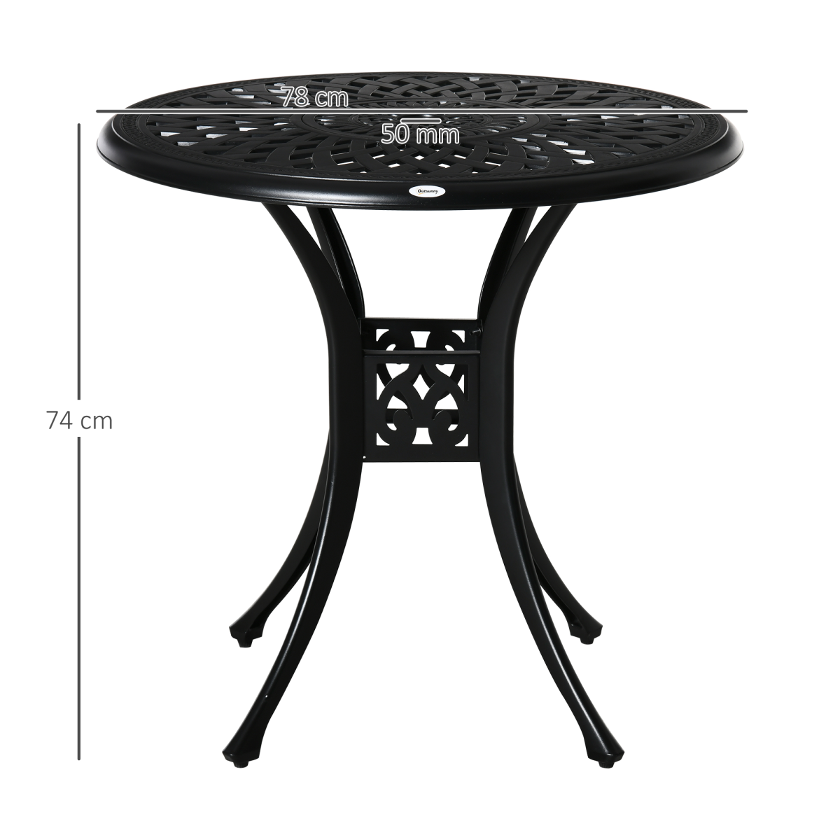 78cm Round Garden Dining Table with Parasol Hole Cast Aluminium Black