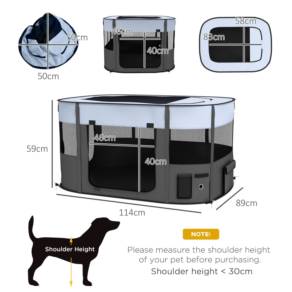 PawHut Foldable Portable Pet Pen with Mesh Windows, Grey