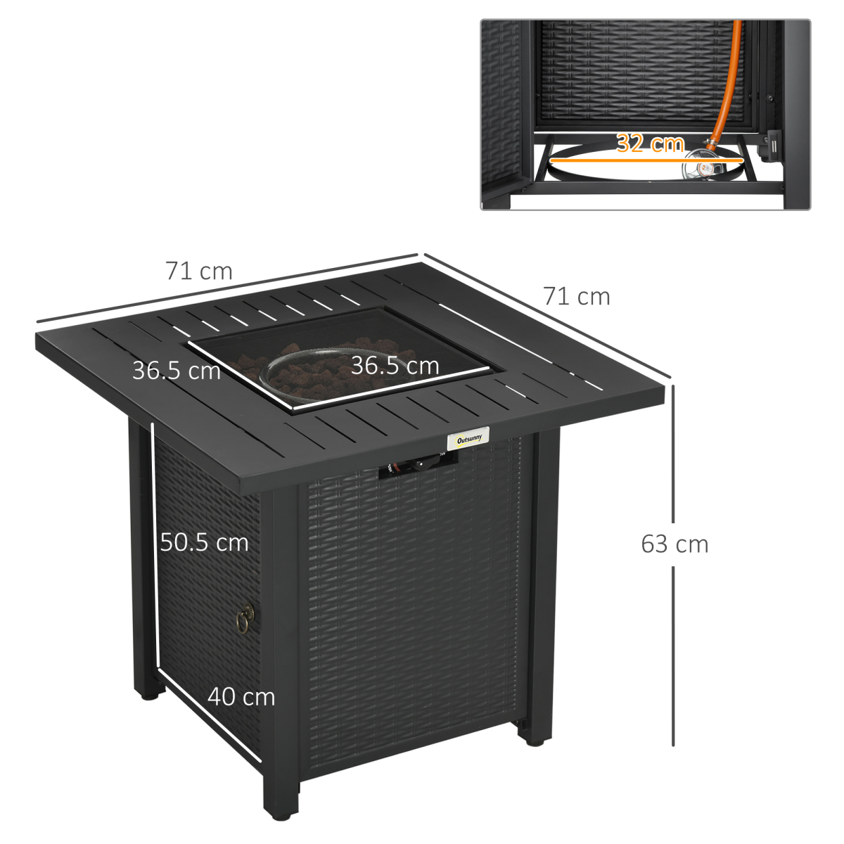 Outsunny 50,000 BTU Propane Gas Fire Pit Table with Protective Cover and Spark Guard