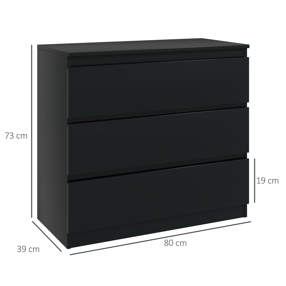 HOMCOM 3-Drawer Chest of Drawers Storage Cabinet, Black