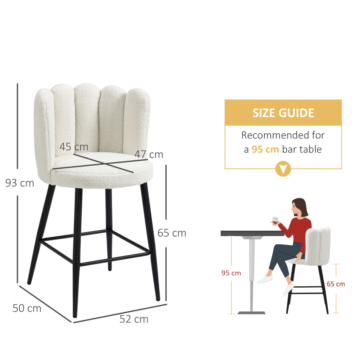 HOMCOM Set of 2 Cream Bar Stools with Backs and Footrest