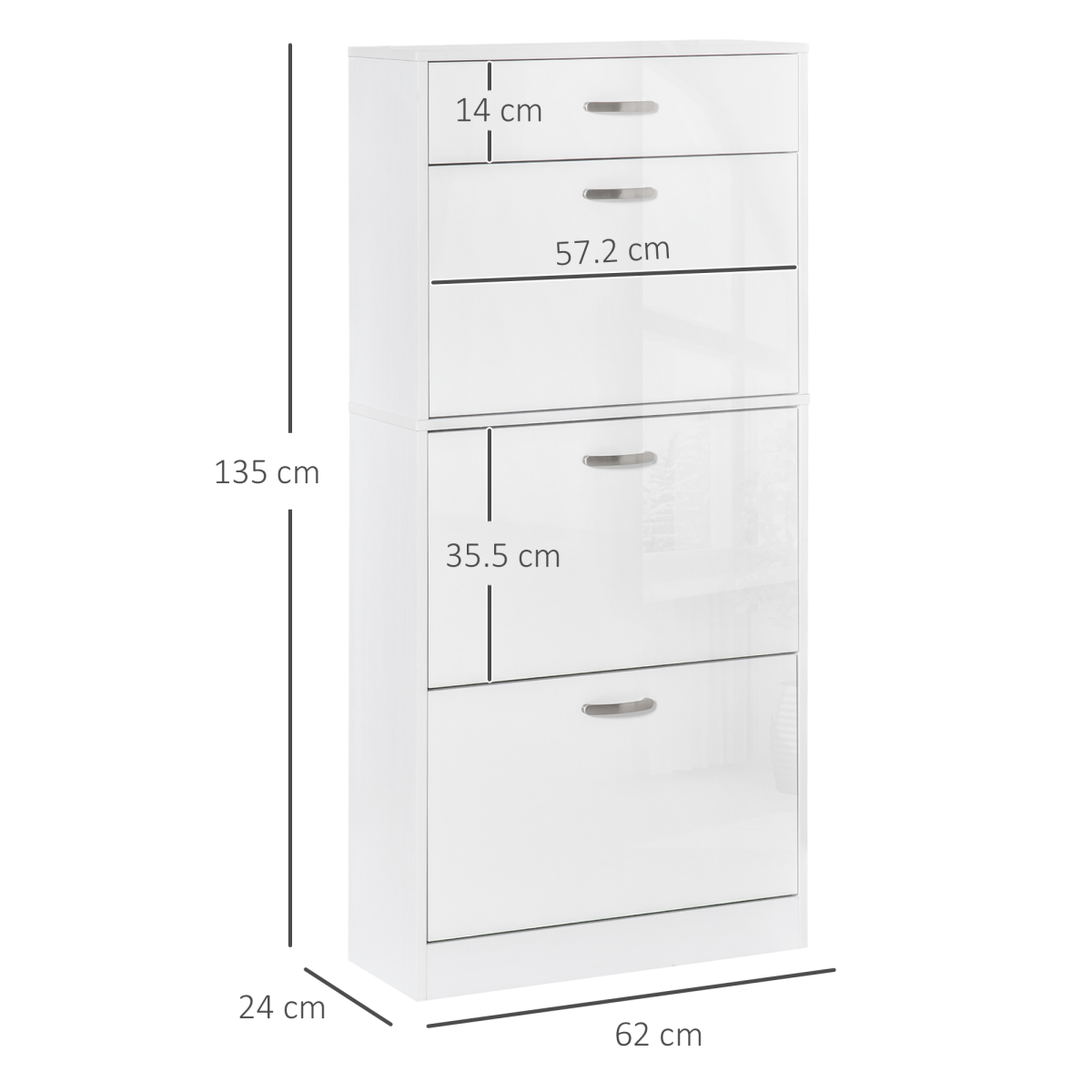 HOMCOM Shoe Cabinet with 4 Drawers, Flip Doors, Adjustable Shelf, Holds up to 18 Pairs, White