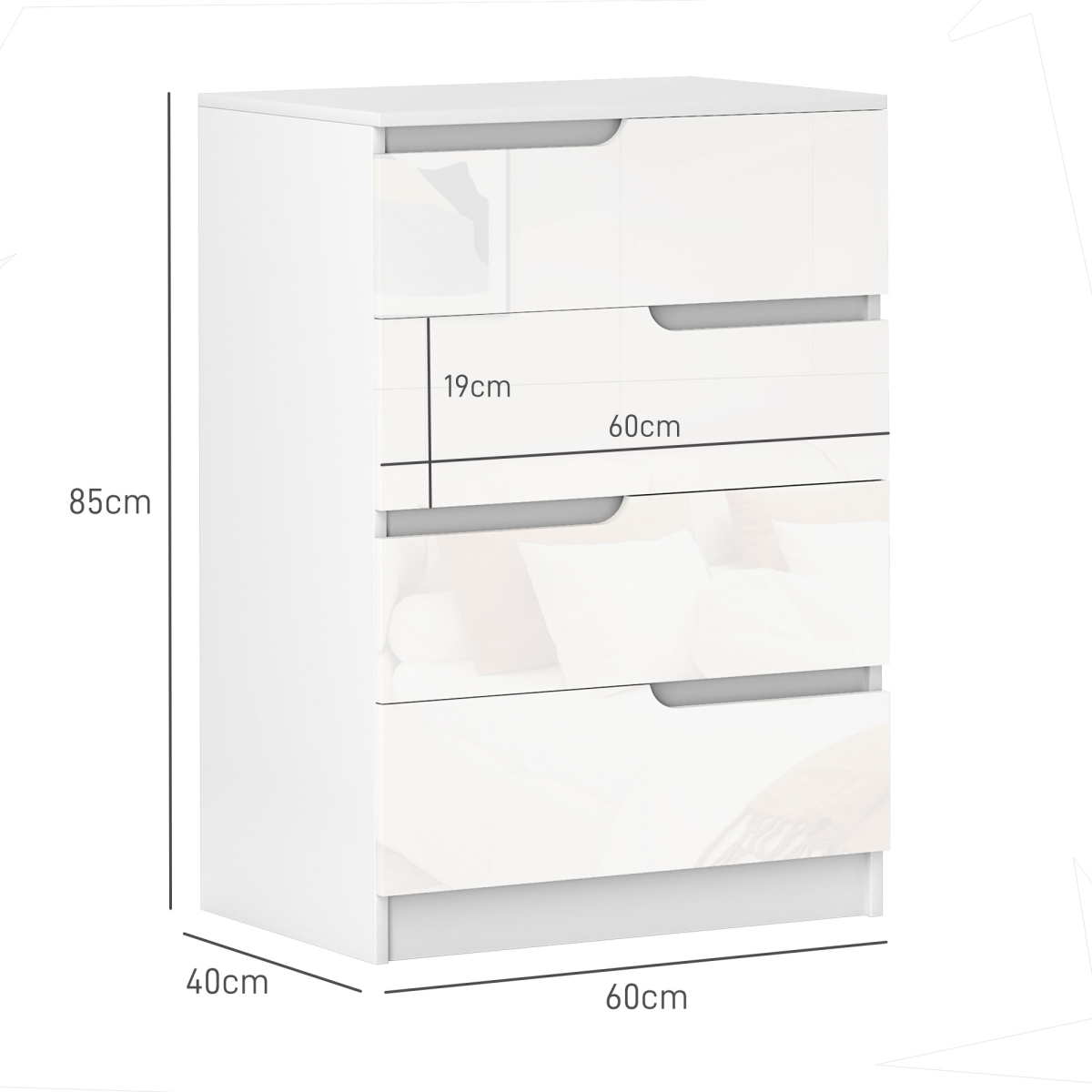 HOMCOM 4-Drawer Chest of Drawers, White, 60 x 40 x 85cm