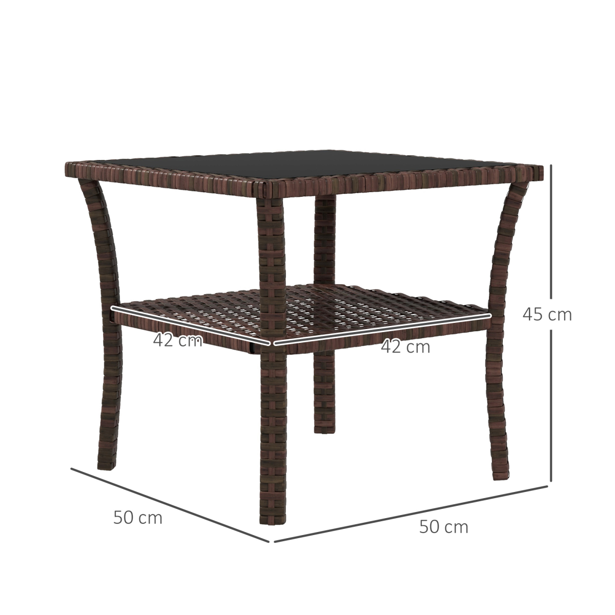 Outsunny PE Rattan Coffee Table, Two-Tier Table with Tempered Glass Top
