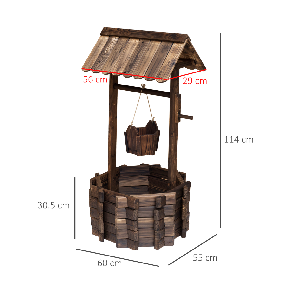 Outsunny Wishing Well Planter Bucket, Brown, 60 x 55 x 114 cm
