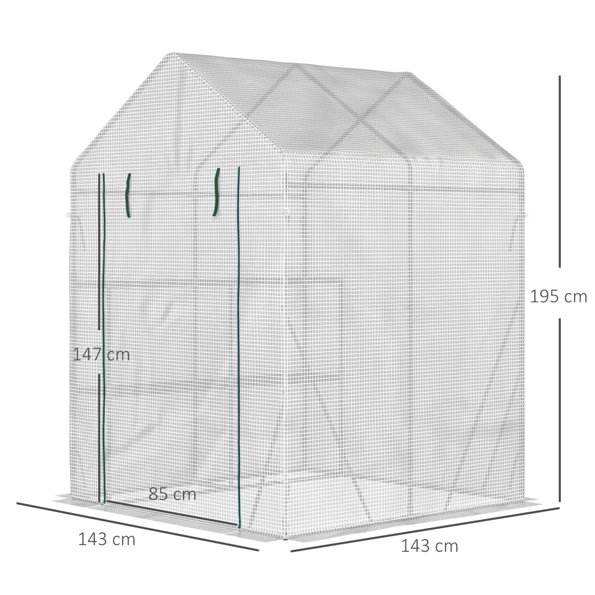 Outsunny Greenhouse for Outdoor Gardening, 2-Tier Shelf, UV-Resistant PE Cover, 143 x 143 x 195 cm, Green