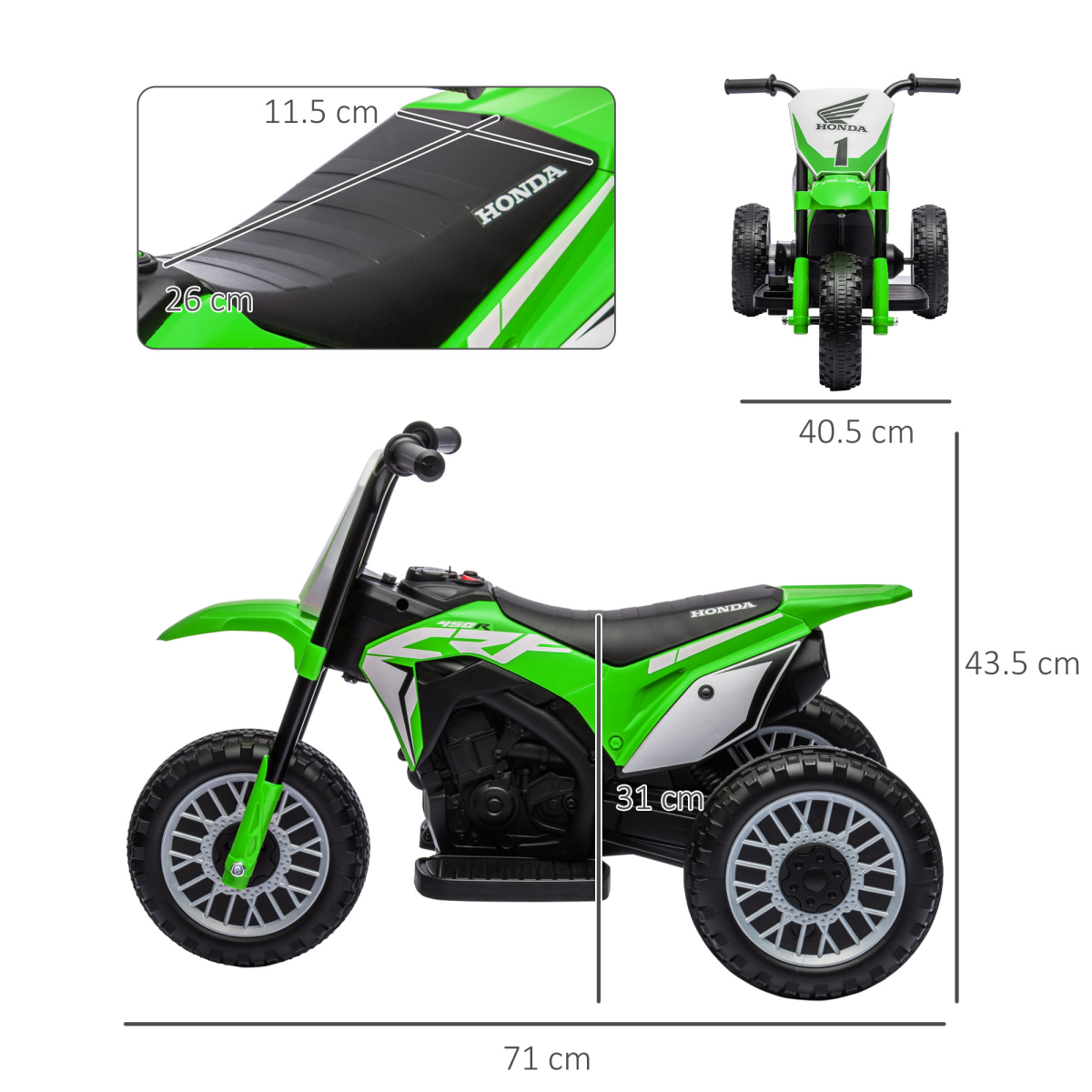HOMCOM Honda CRF450RL 6V Kids Electric Motorbike with Horn, Green