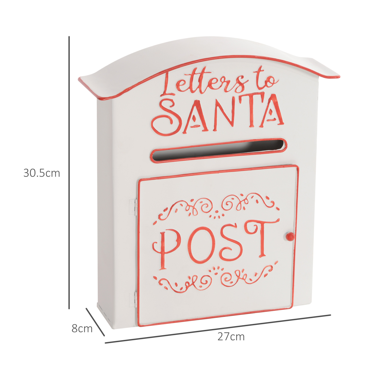 HOMCOM Wall Mounted Christmas Post Box, White Steel Santa Mailbox