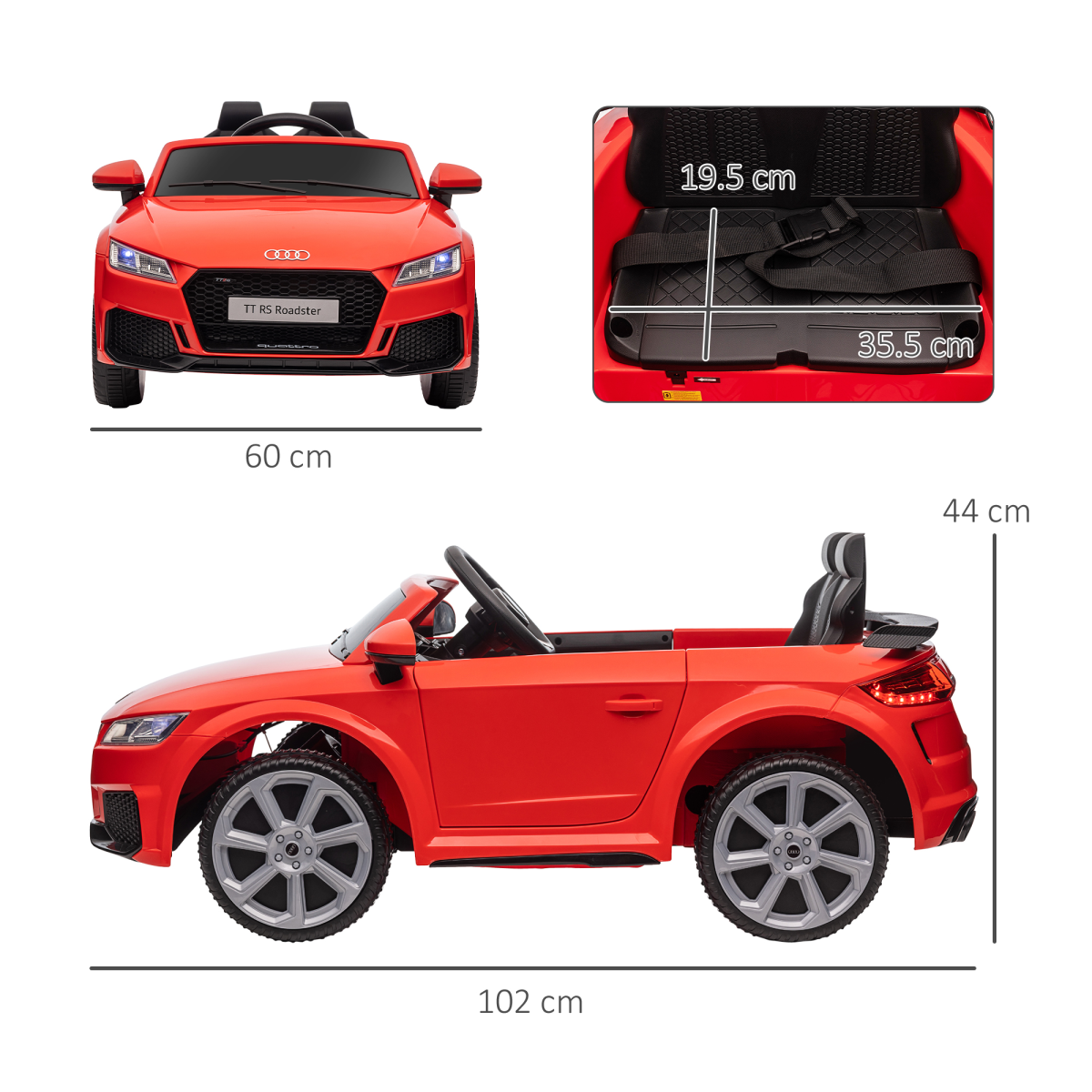 HOMCOM Licensed Audi TT RS 12V Ride On Car with Remote Control, Headlight, MP3, Red