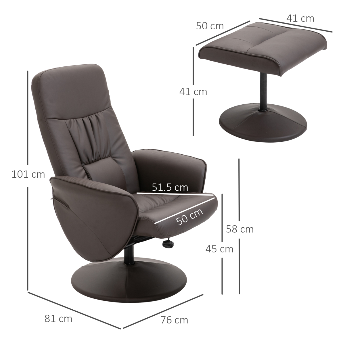 Brown PU Leather Reclining Armchair and Ottoman Set