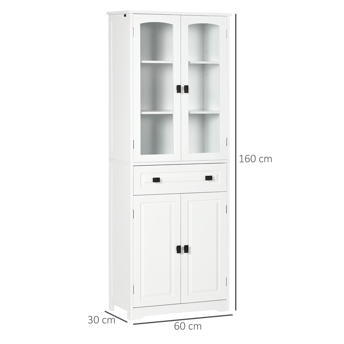 HOMCOM Kitchen Storage Cabinet with Adjustable Shelves, Glass Door, 160cm
