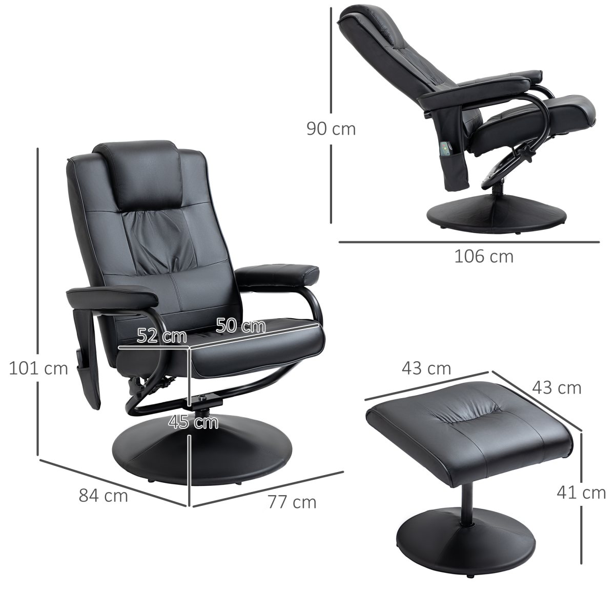Black Massage Recliner Chair with Ottoman and 10-Point Vibration