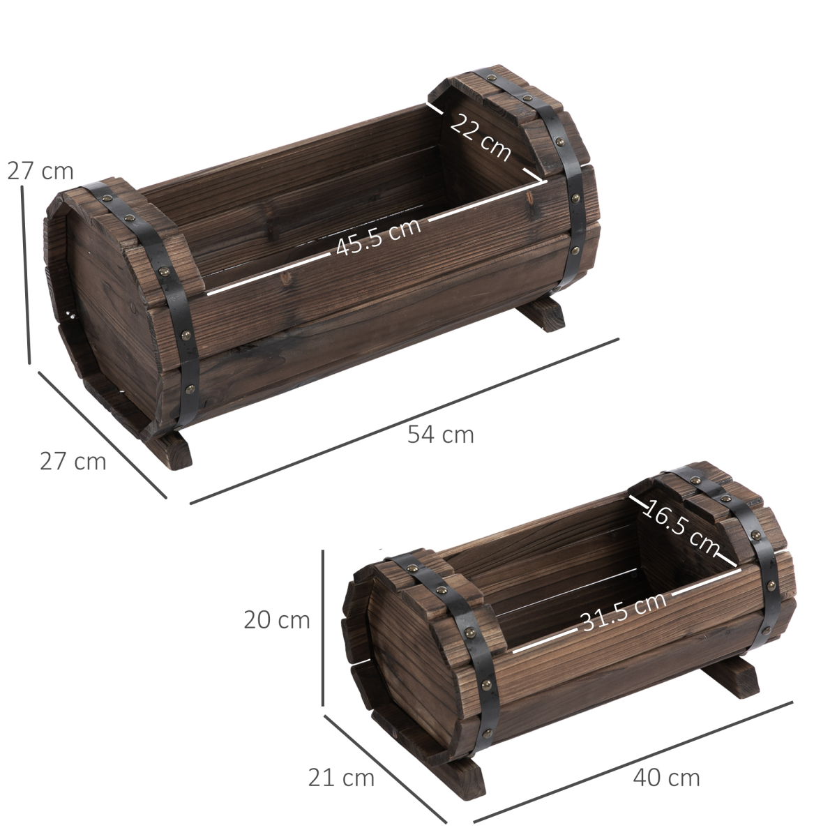 Outsunny Set of 2 Wooden Raised Planter Boxes for Garden, Patio, and Balcony