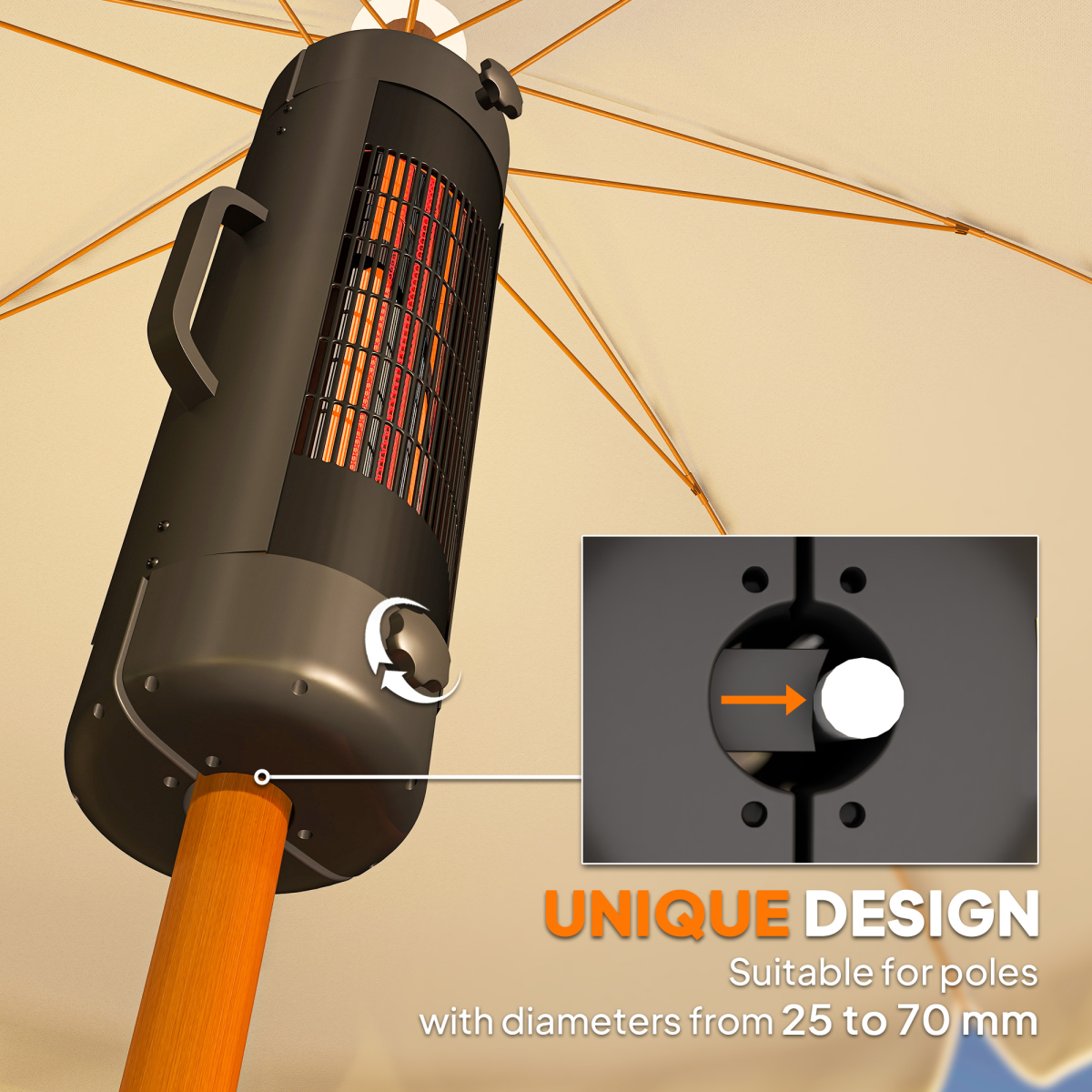 Outsunny Electric Parasol Mounted Patio Heater, 2 Heat Settings