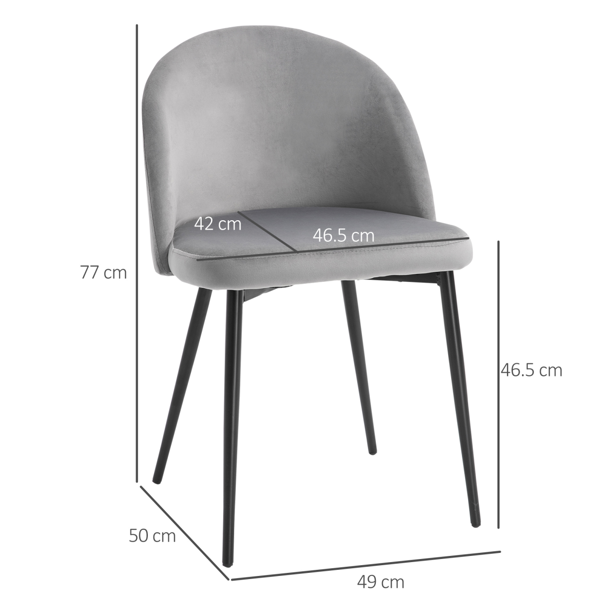 Set of 2 Modern Upholstered Grey Bucket Seat Dining Chairs