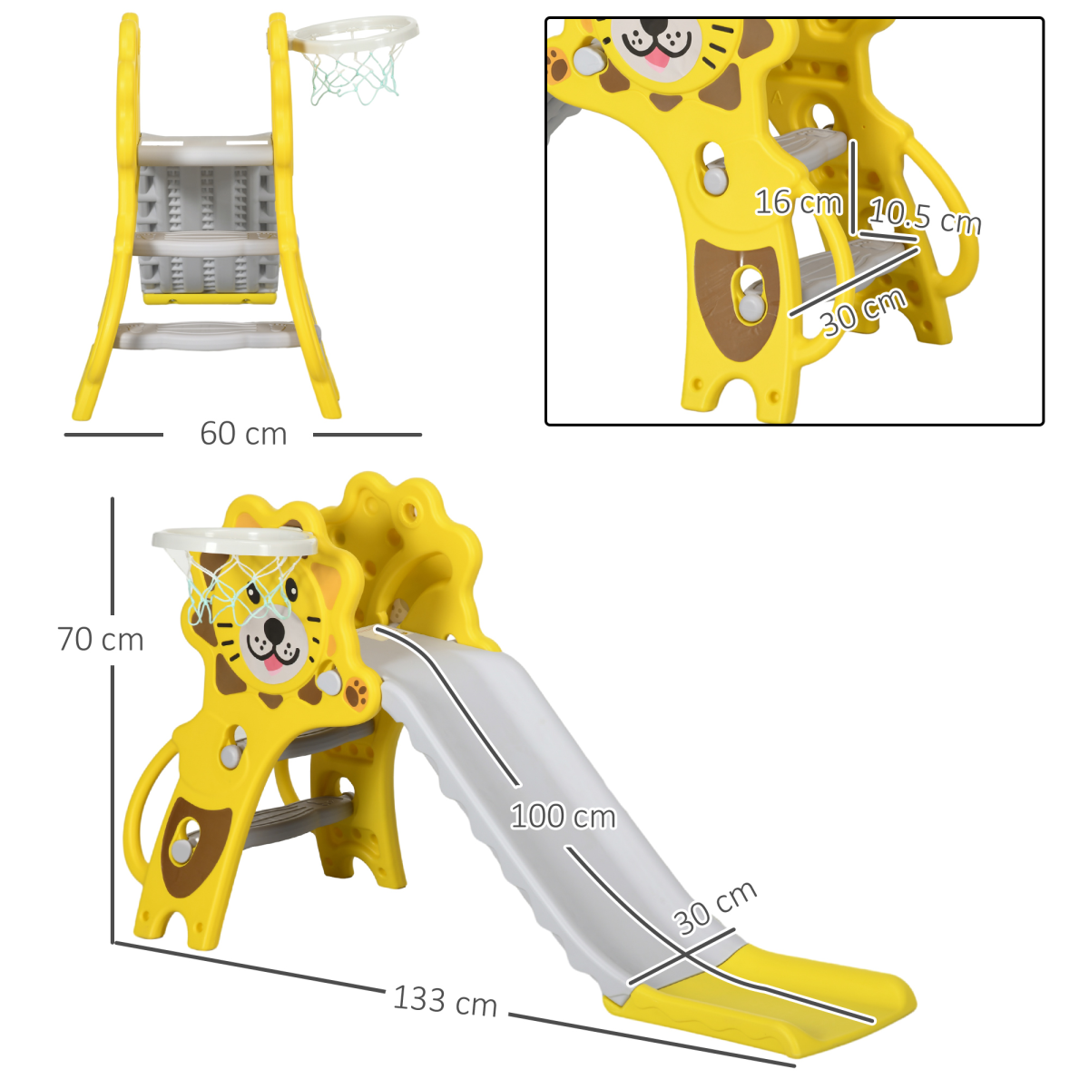 AIYAPLAY 2-in-1 Kids Slide with Basketball Hoop, 18-36 Months