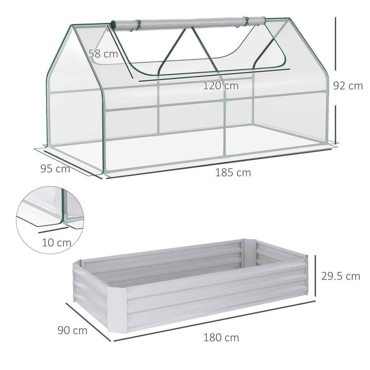 Outsunny Steel Raised Garden Bed Planter Kit with Greenhouse Cover, 185 x 95 cm