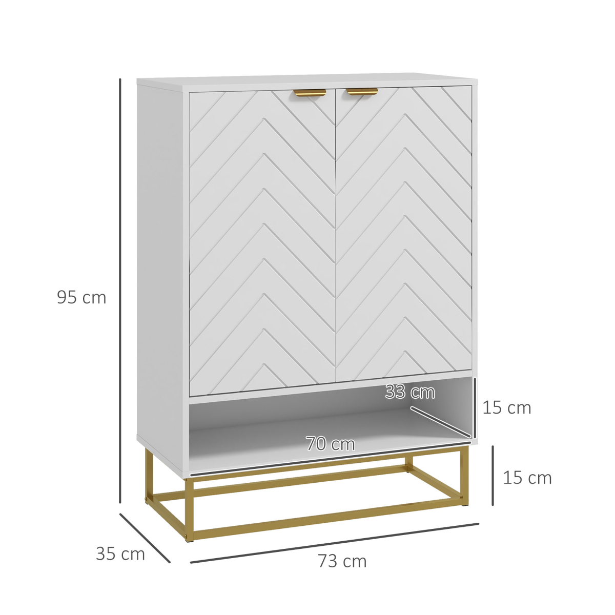 HOMCOM Shoe Cabinet with 2 Chevron Doors, Adjustable Shelf, Holds 12 Pairs, White and Gold Tone