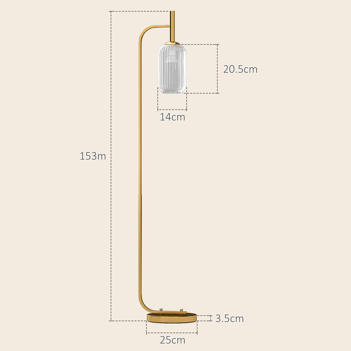 HOMCOM Modern Floor Lamp with Glass Shade and Foot Switch