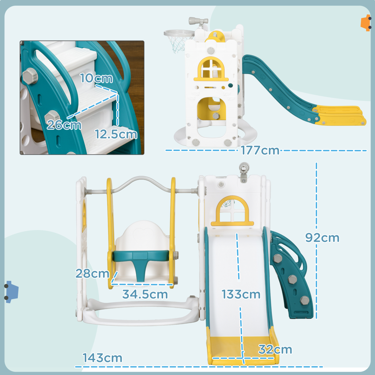 AIYAPLAY 6-in-1 Toddler Climber Playset with Slide, Swing, Hoop