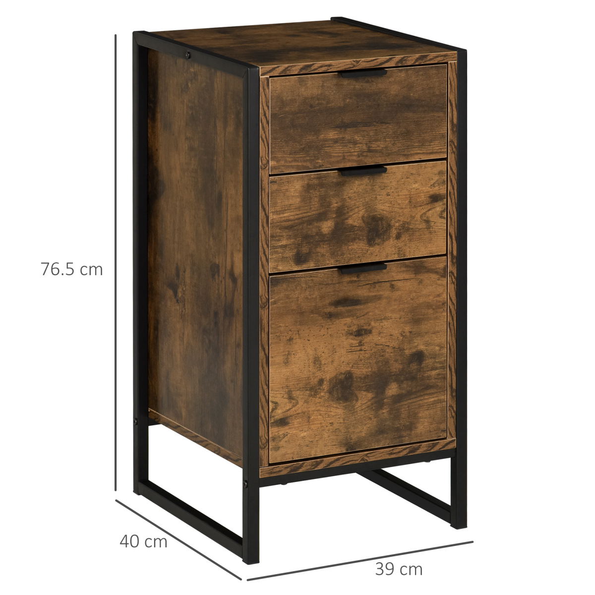 Industrial 3-Drawer Storage Chest with Steel Frame, Brown