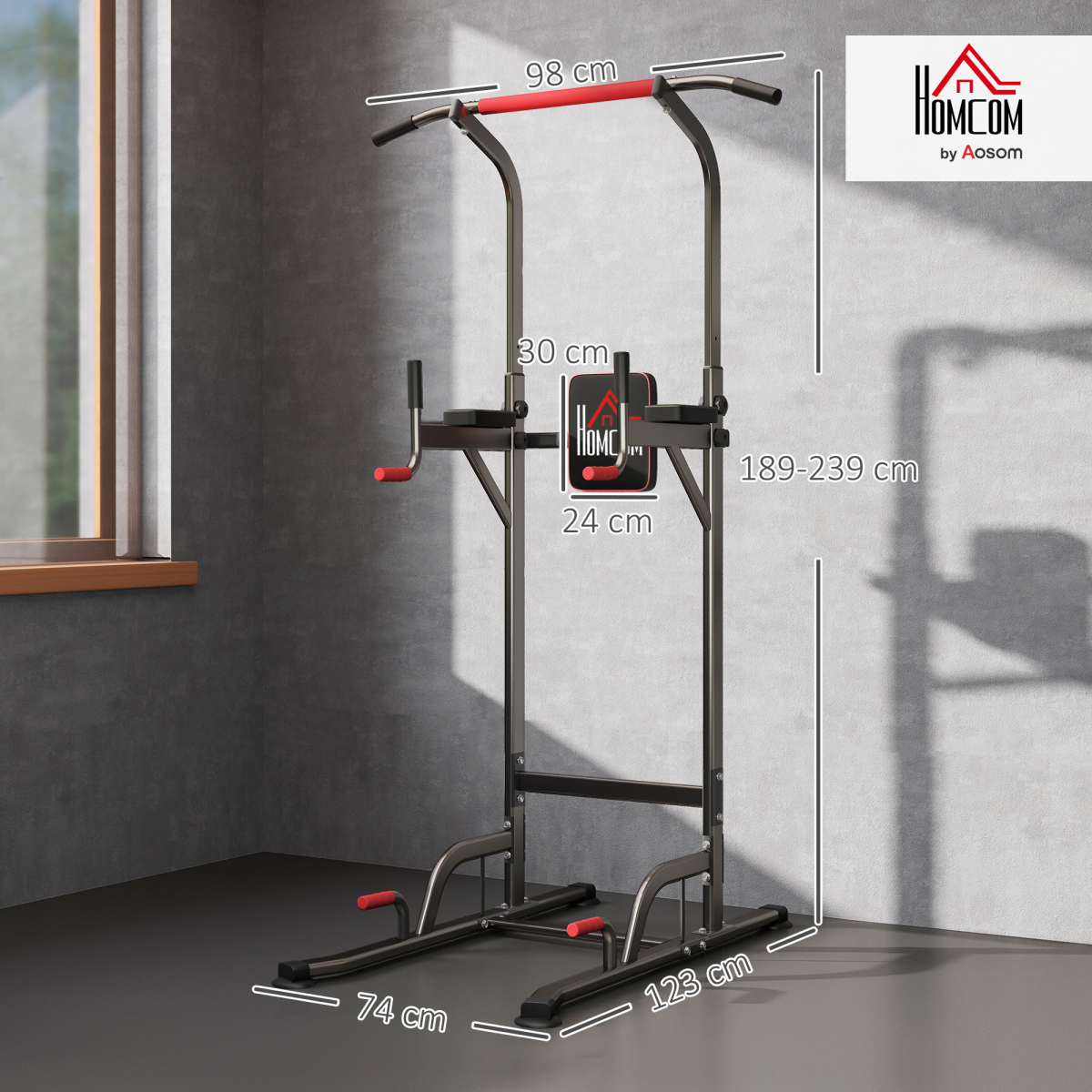 Adjustable Height Power Tower Pull Up Dip Station Multi Gym Home Workout Equipment with Suction Pads, Steel Frame, 120kg Max Load