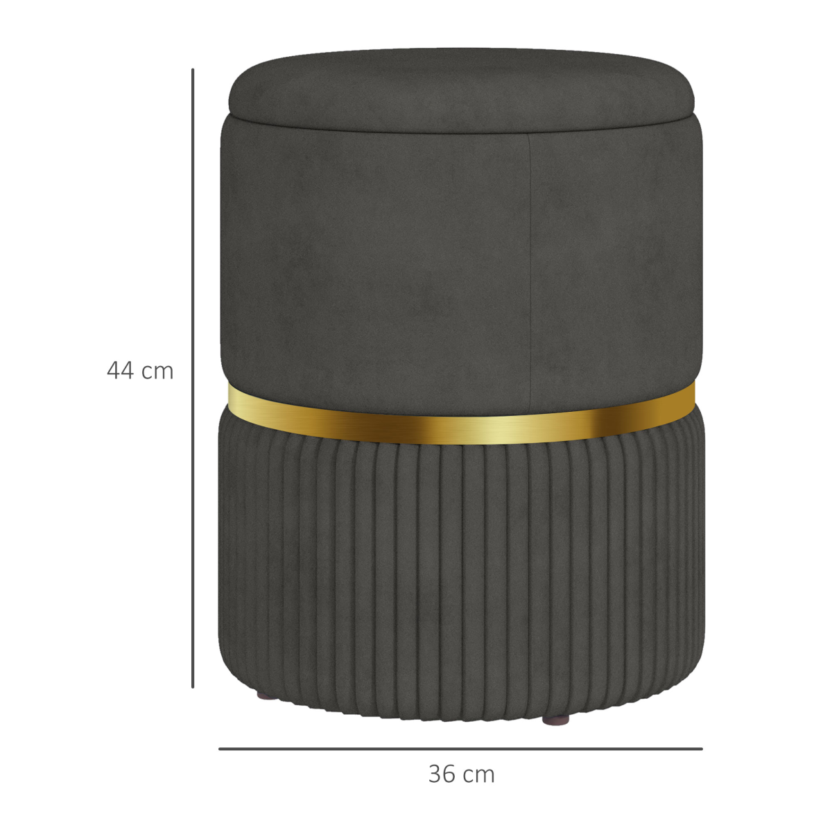 HOMCOM Round Storage Pouffe Footstool with Cushioned Top, Grey
