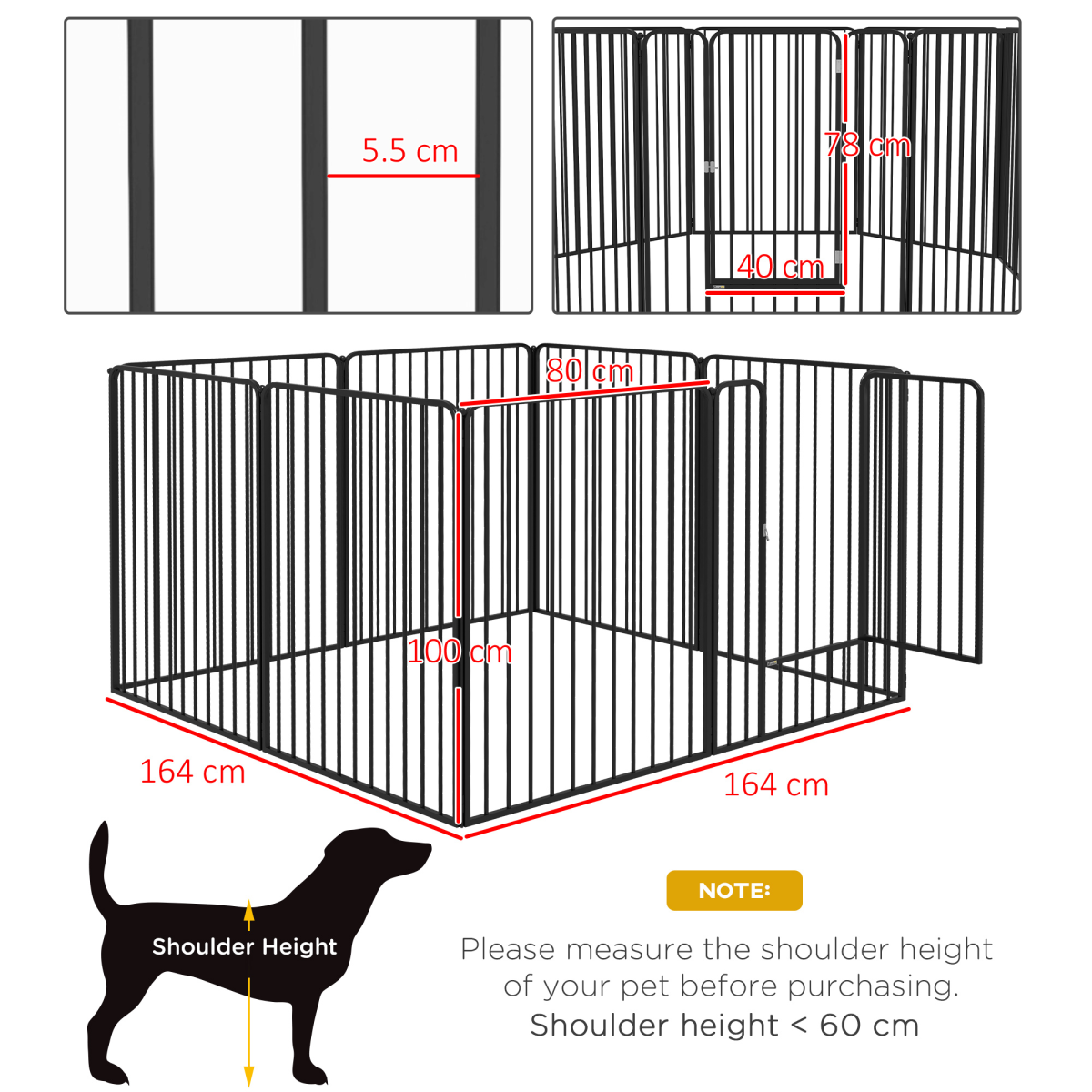 PawHut 100cm 8-Panel Steel Dog Playpen with Door, Indoor and Outdoor, Black