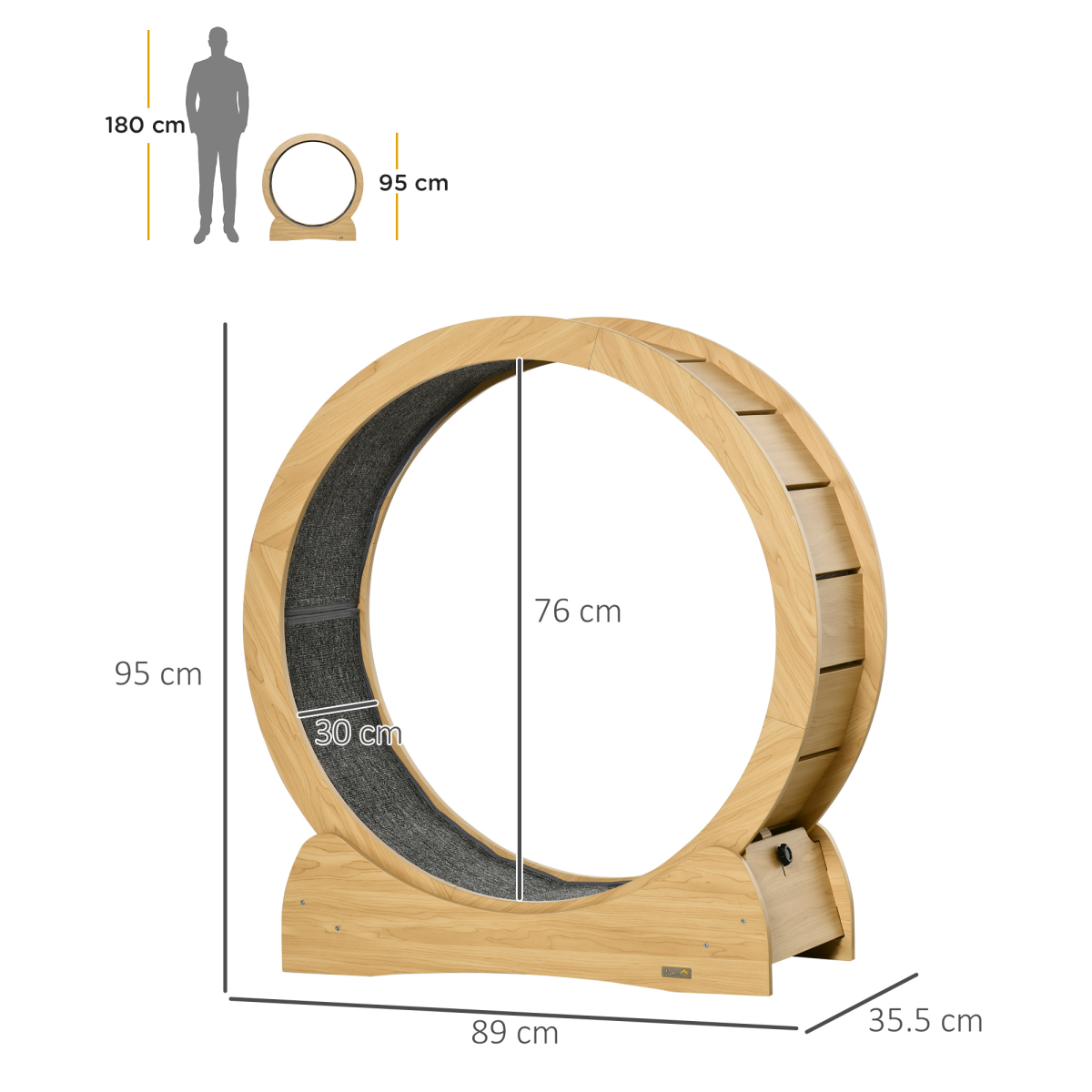 PawHut Wooden Cat Running Wheel with Brake, Cat Exercise Wheel