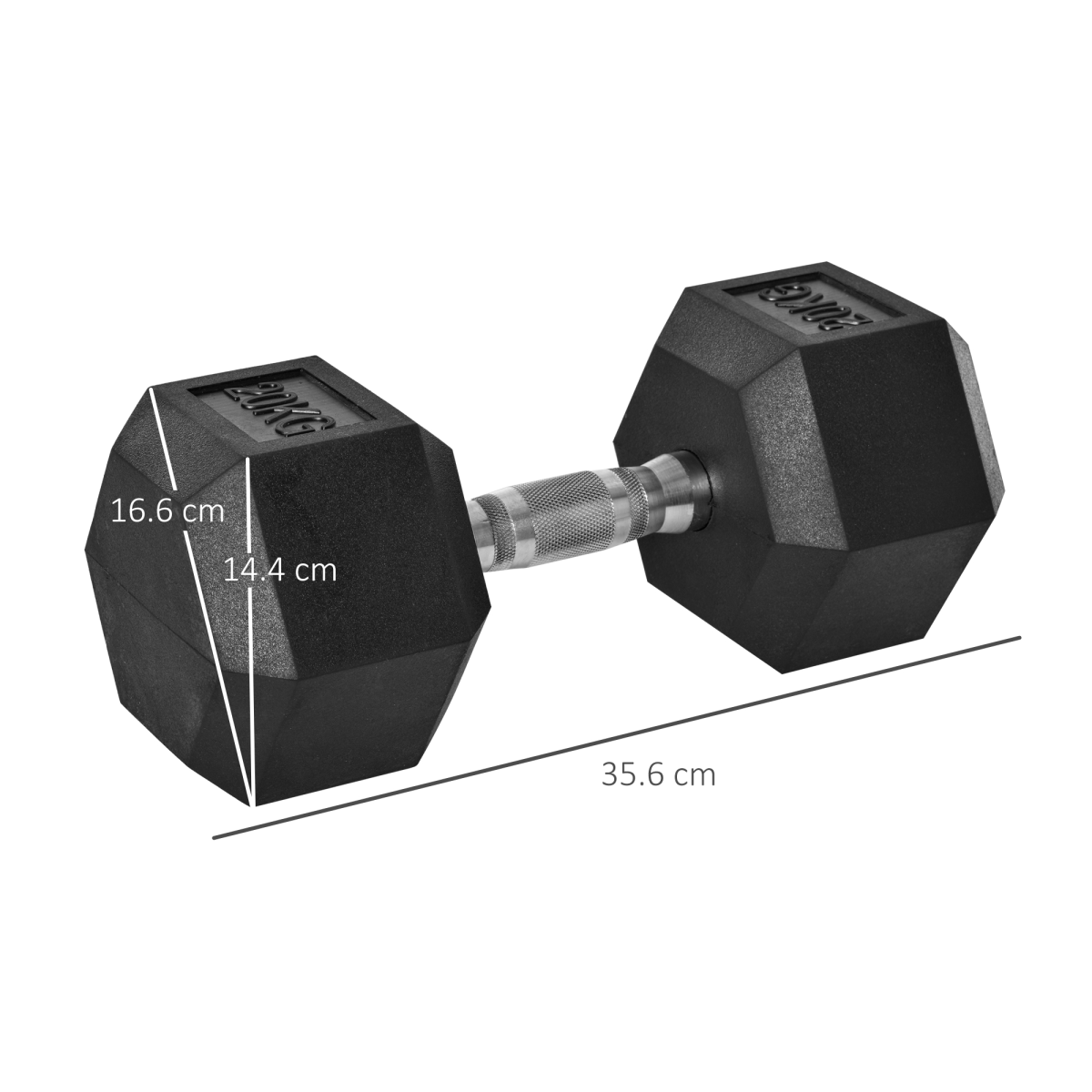 20kg Single Rubber Hex Dumbbell with Steel Core, Knurled Grip, Portable Home Gym Hand Weight