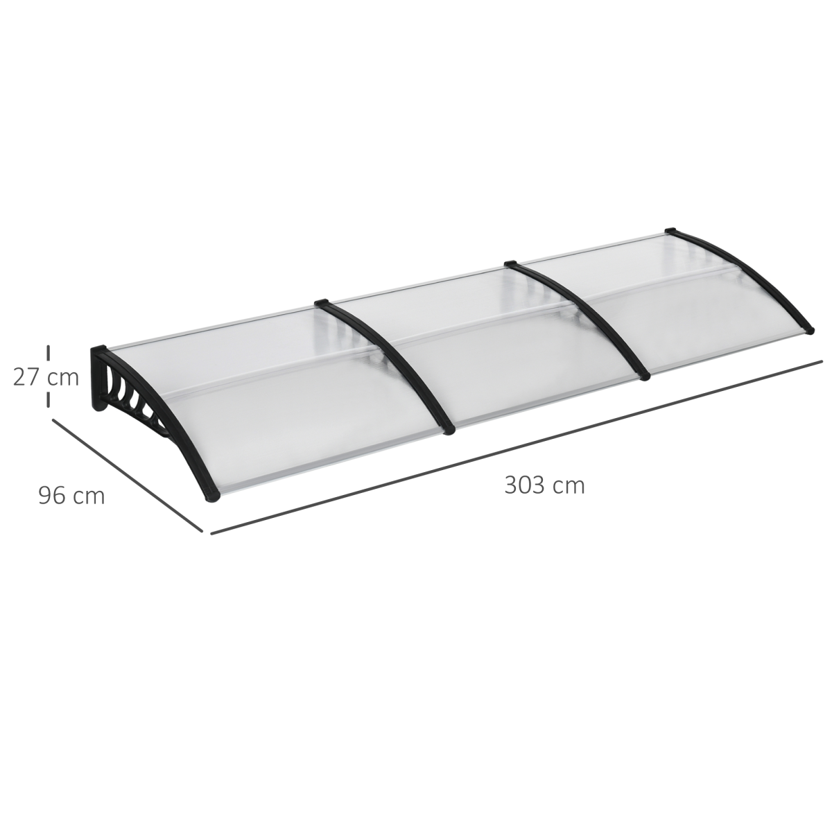 Outsunny Front Door Canopy Outdoor Awning, 300 x 100cm Clear Polycarbonate Rain Shelter