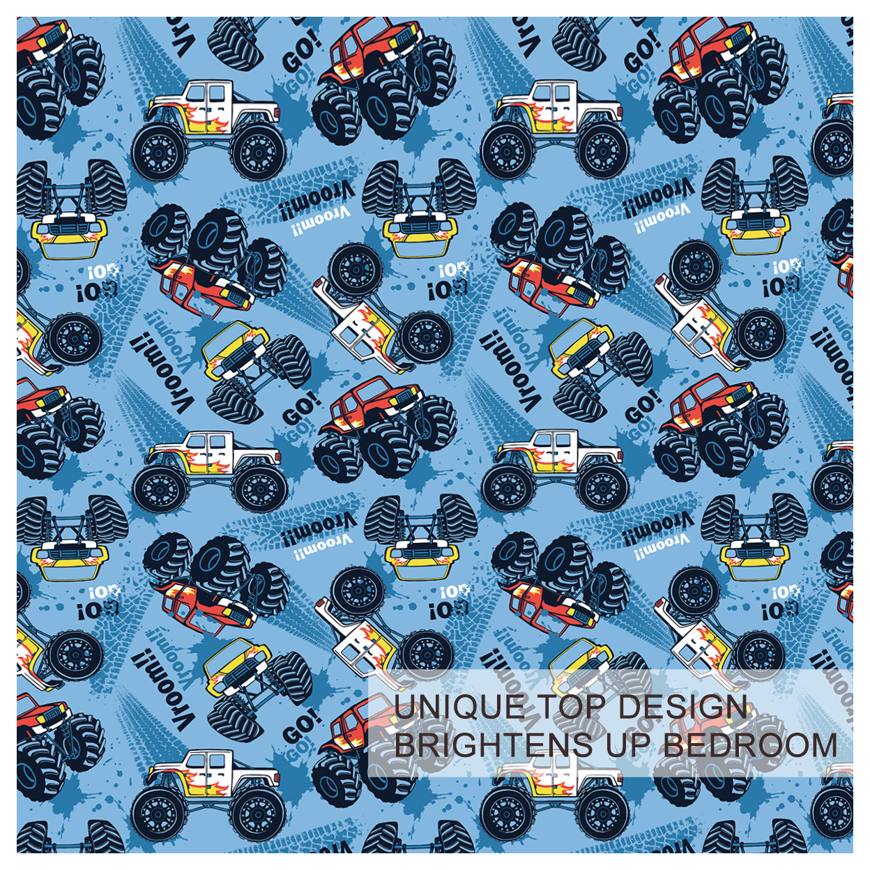 Kids' Duvet Cover Set: Premium Brushed Microfiber Monster Truck Cars Bedding Set - 3-Piece Comfy Cute Vehicles Pattern Double Quilt Cover for Teens Boys Bedroom