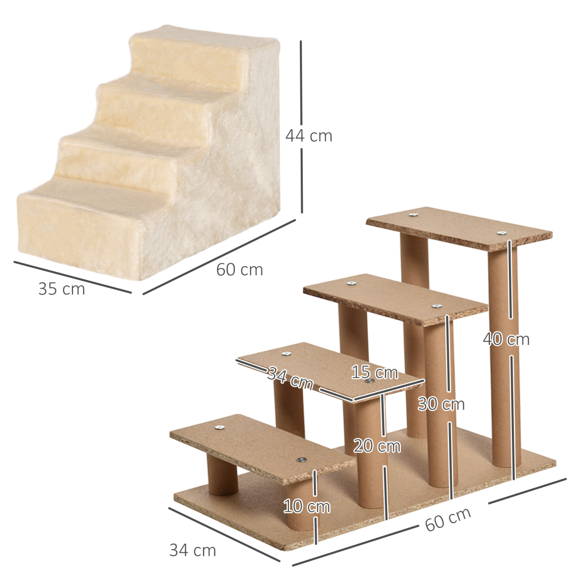 PawHut Beige Portable Dog Stairs with Washable Plush Cover for Beds & Sofas
