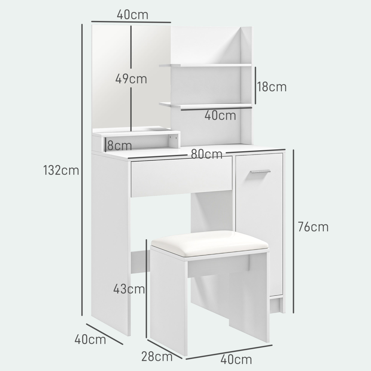 HOMCOM White Dressing Table Set with Mirror, Stool and Storage
