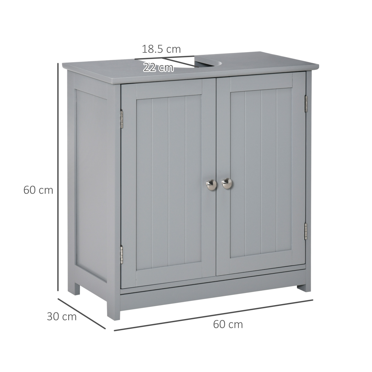 kleankin Under Sink Storage Cabinet 60 x 60cm Adjustable Shelf U-Shaped Pipe Cut-Out Grey
