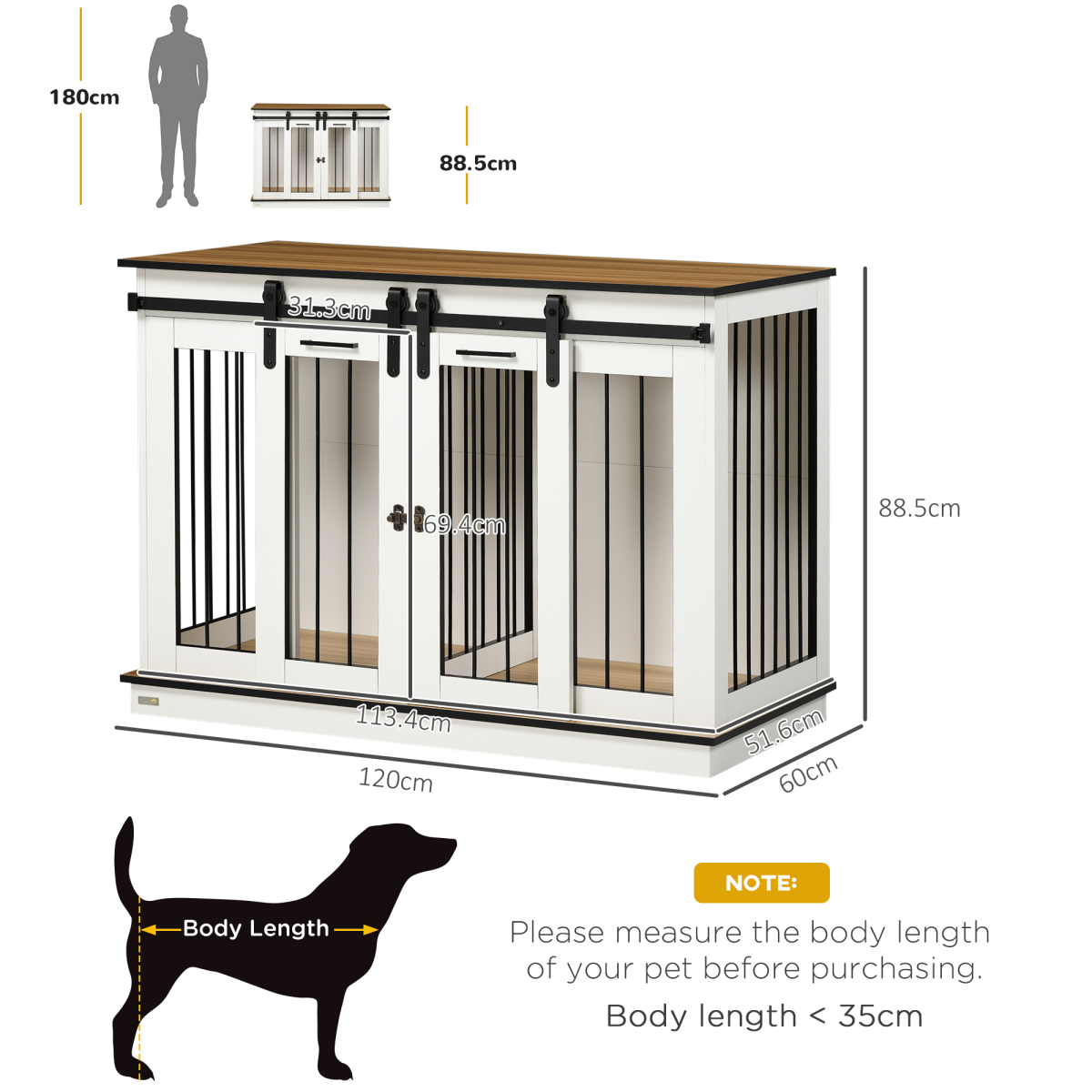 Dog Crate Furniture for Large Dogs, Double Dog Cage for Small Dogs, White