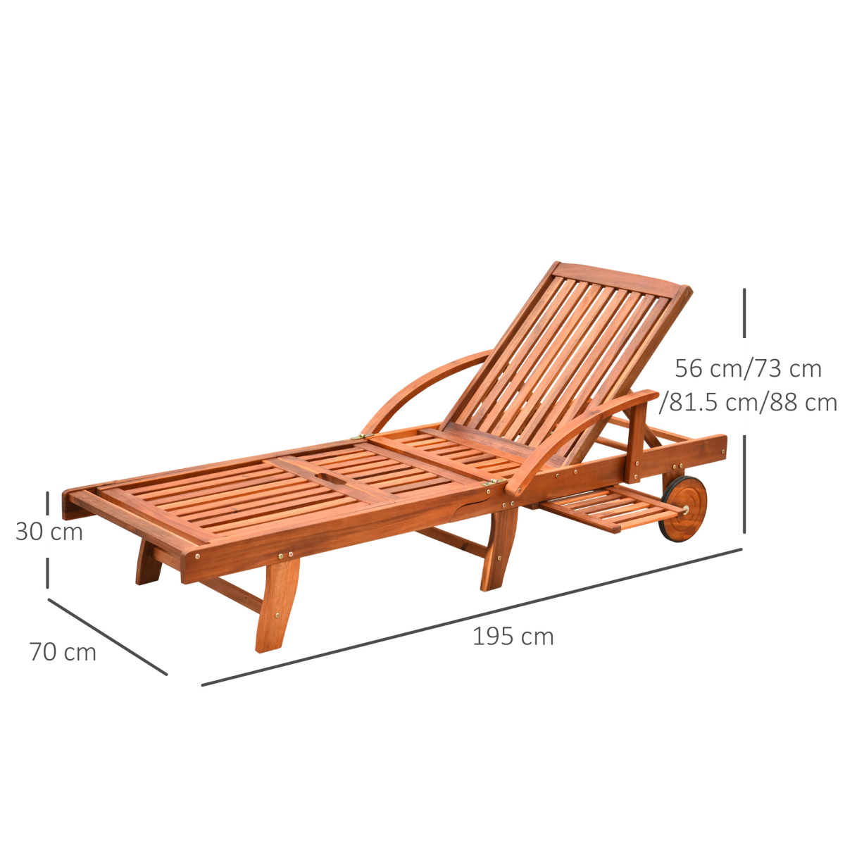 Outsunny Acacia Wood Foldable Sun Lounger with Adjustable Back & Wheels