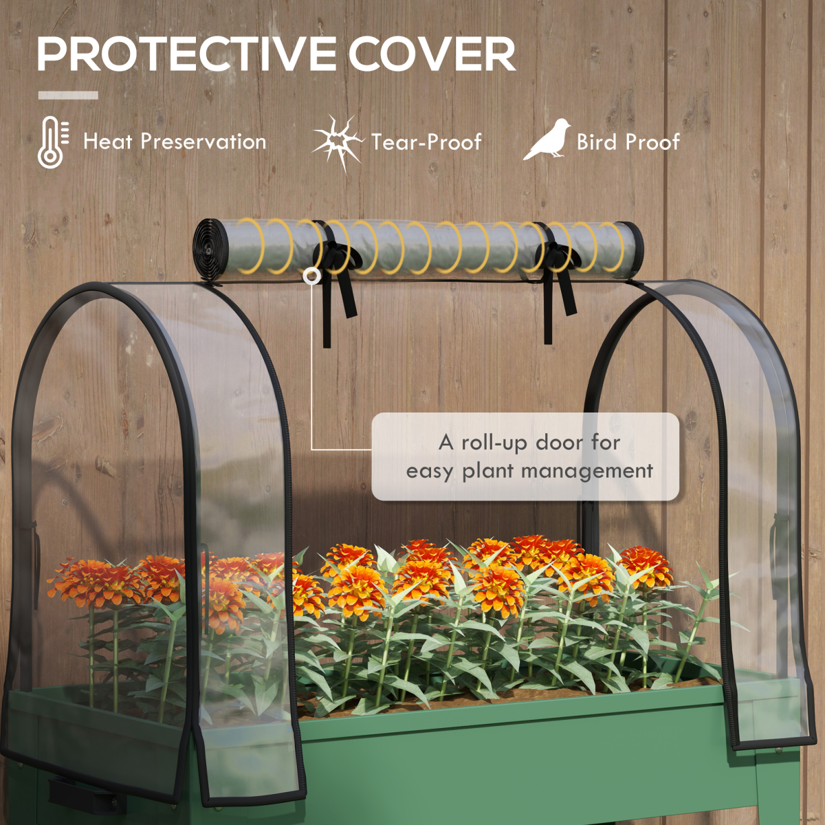 Outsunny Mobile Raised Garden Bed with Greenhouse Cover, Wheels & Shelf