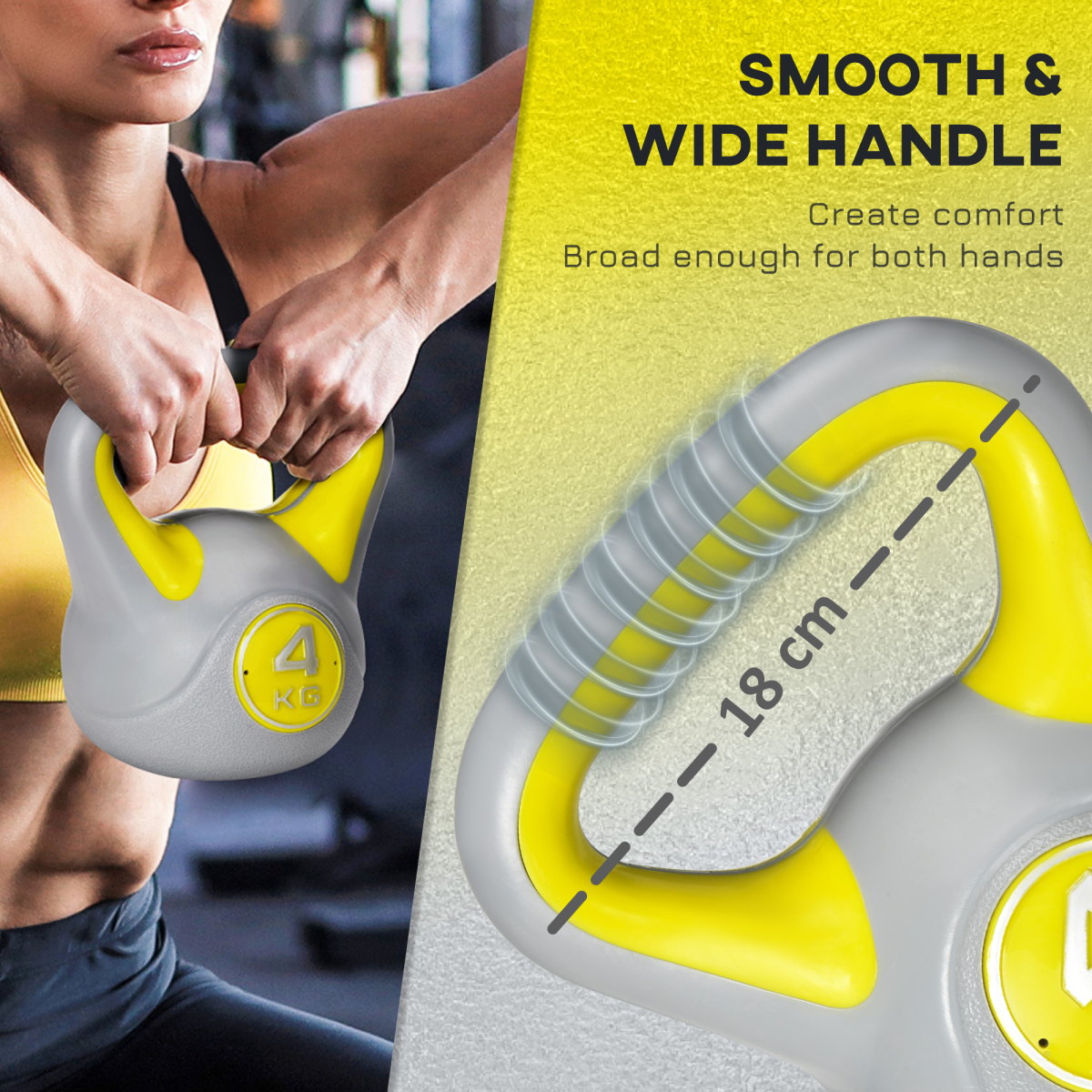 SPORTNOW 4kg Kettlebell with Handle for Home Gym, Yellow/Grey