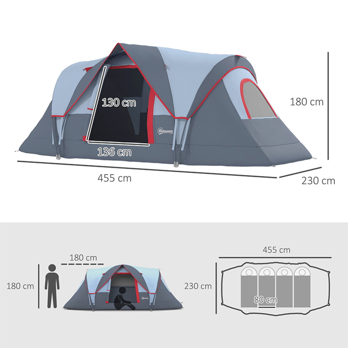 Outdoor Camping Tent for 6 with Carry Bag, Steel & Fiberglass Frame