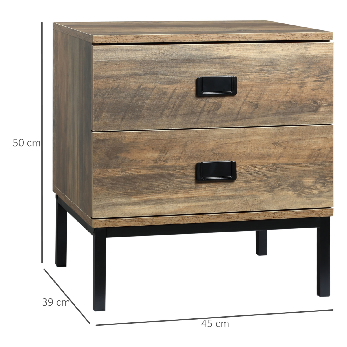 HOMCOM Metal Frame Bedside Table with 2 Drawers and Storage