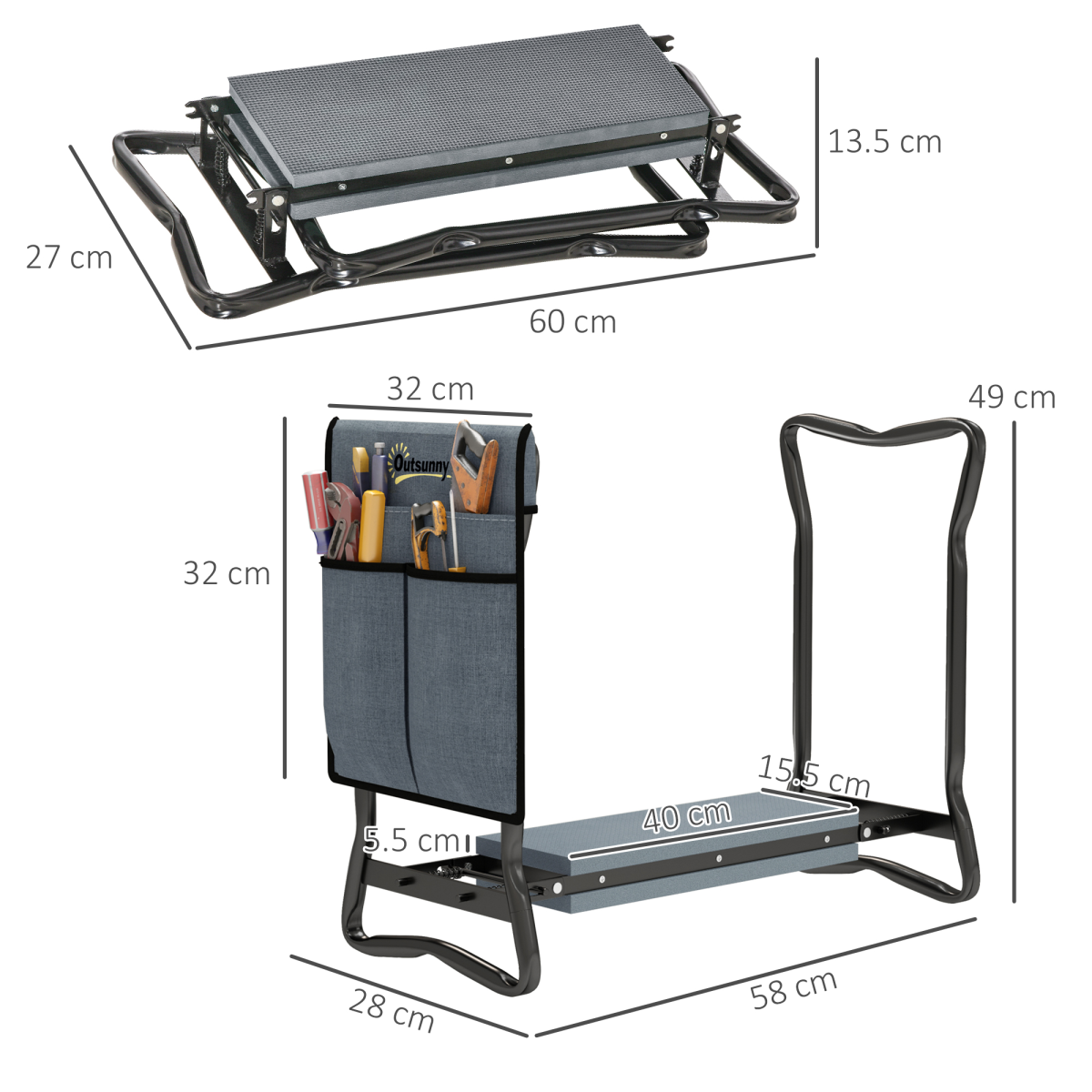 Outsunny Foldable Garden Kneeler Seat with Foam Pad & Tool Bag