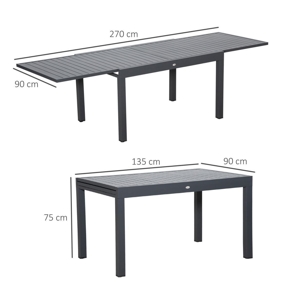 Extendable Grey Garden Dining Table 8-10 Seater Aluminium Frame for Outdoor Use