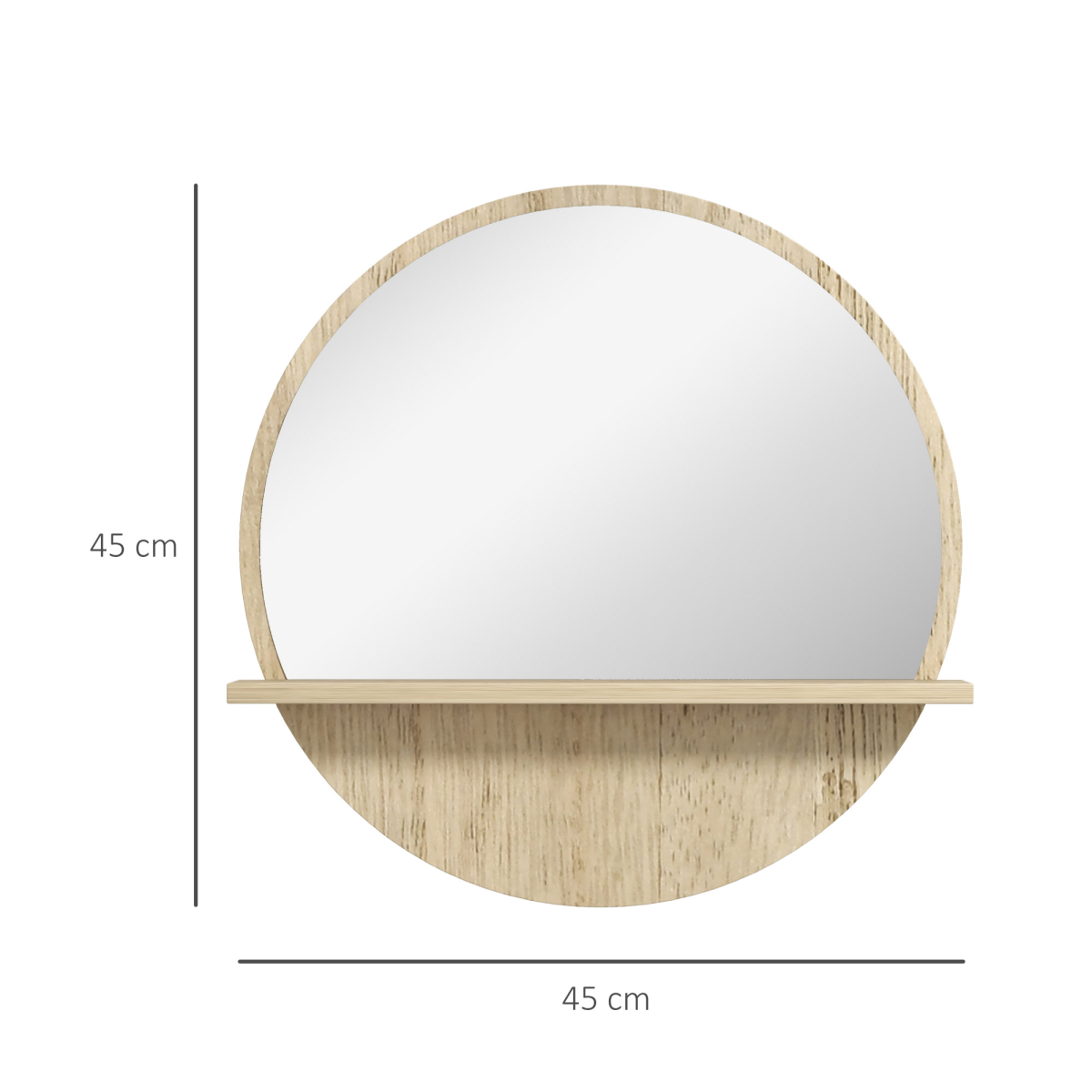kleankin Wall-Mounted Round Mirror with Shelf, Wood-Effect Frame