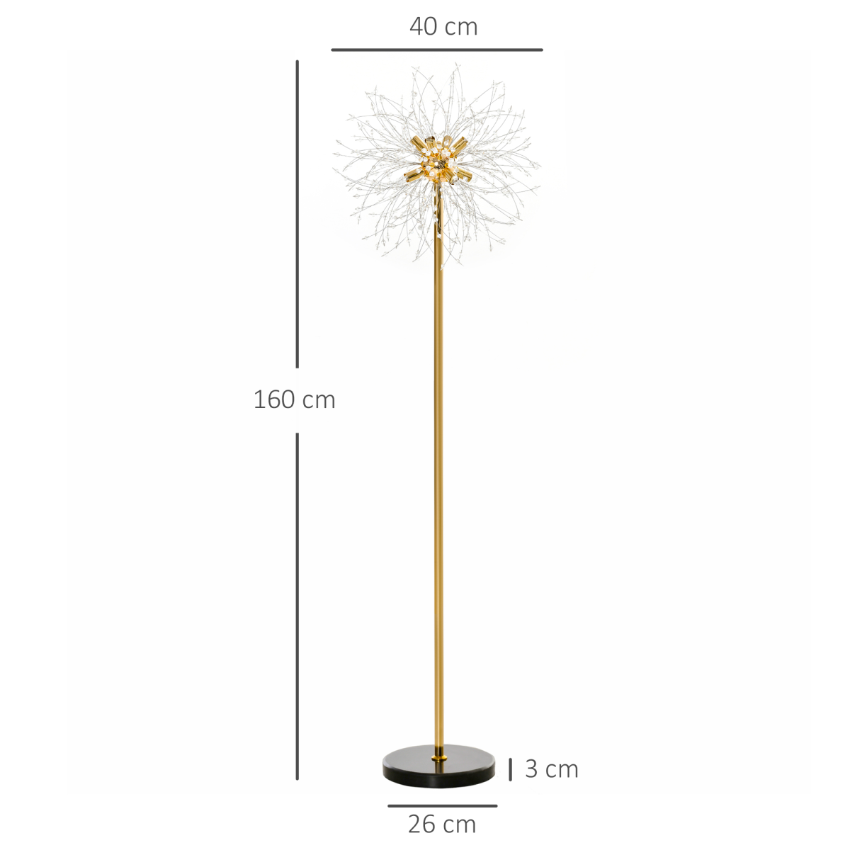 HOMCOM Modern Gold Tone Crystal Floor Lamp with Foot Switch