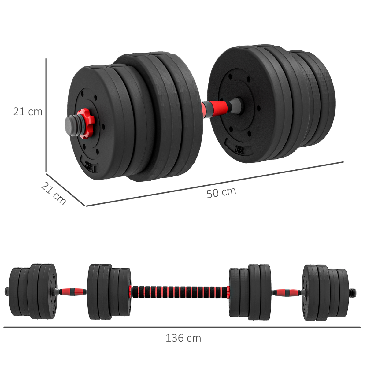 HOMCOM 30kg Adjustable 2-in-1 Barbell Dumbbell Weight Set