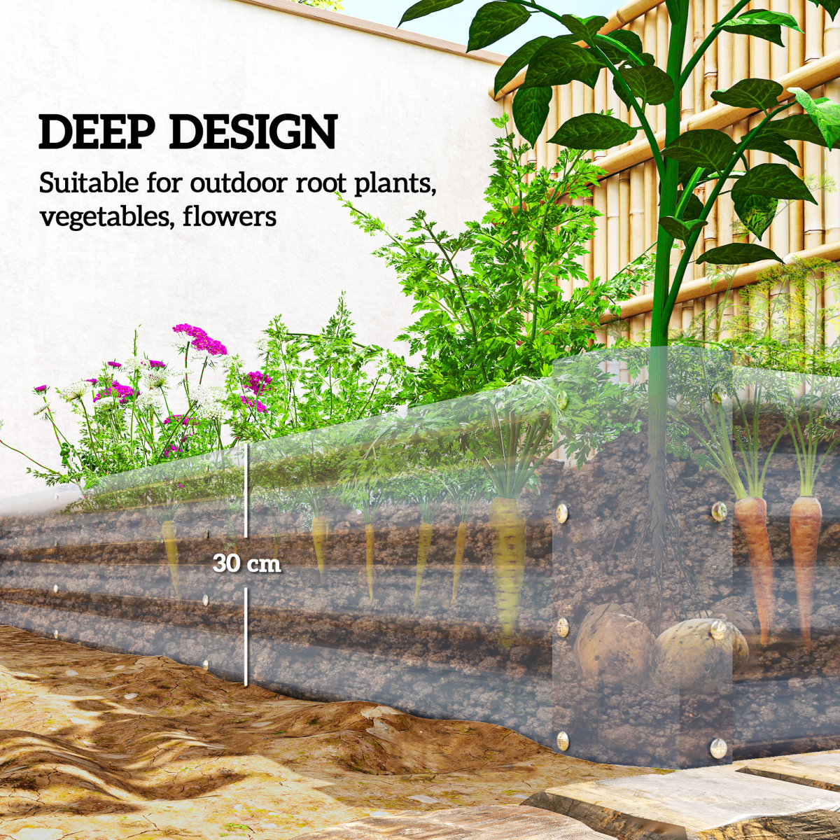 Outsunny Galvanised Raised Garden Bed 240x120x30cm, Silver Grey