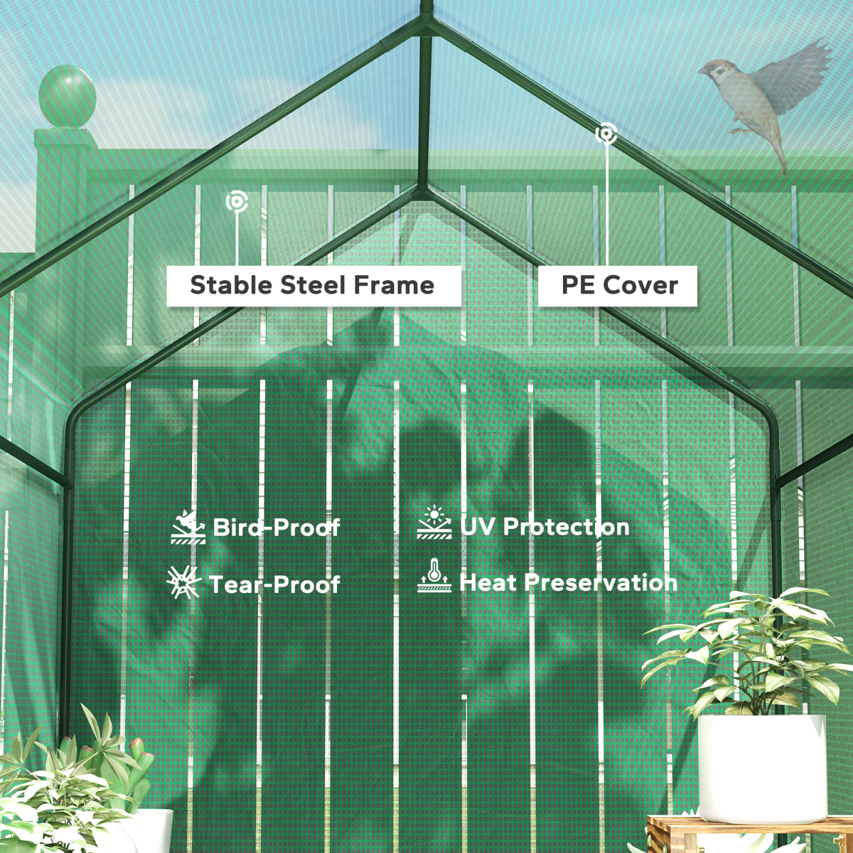 Outsunny Walk-In Greenhouse with Shelves, UV-Resistant Cover