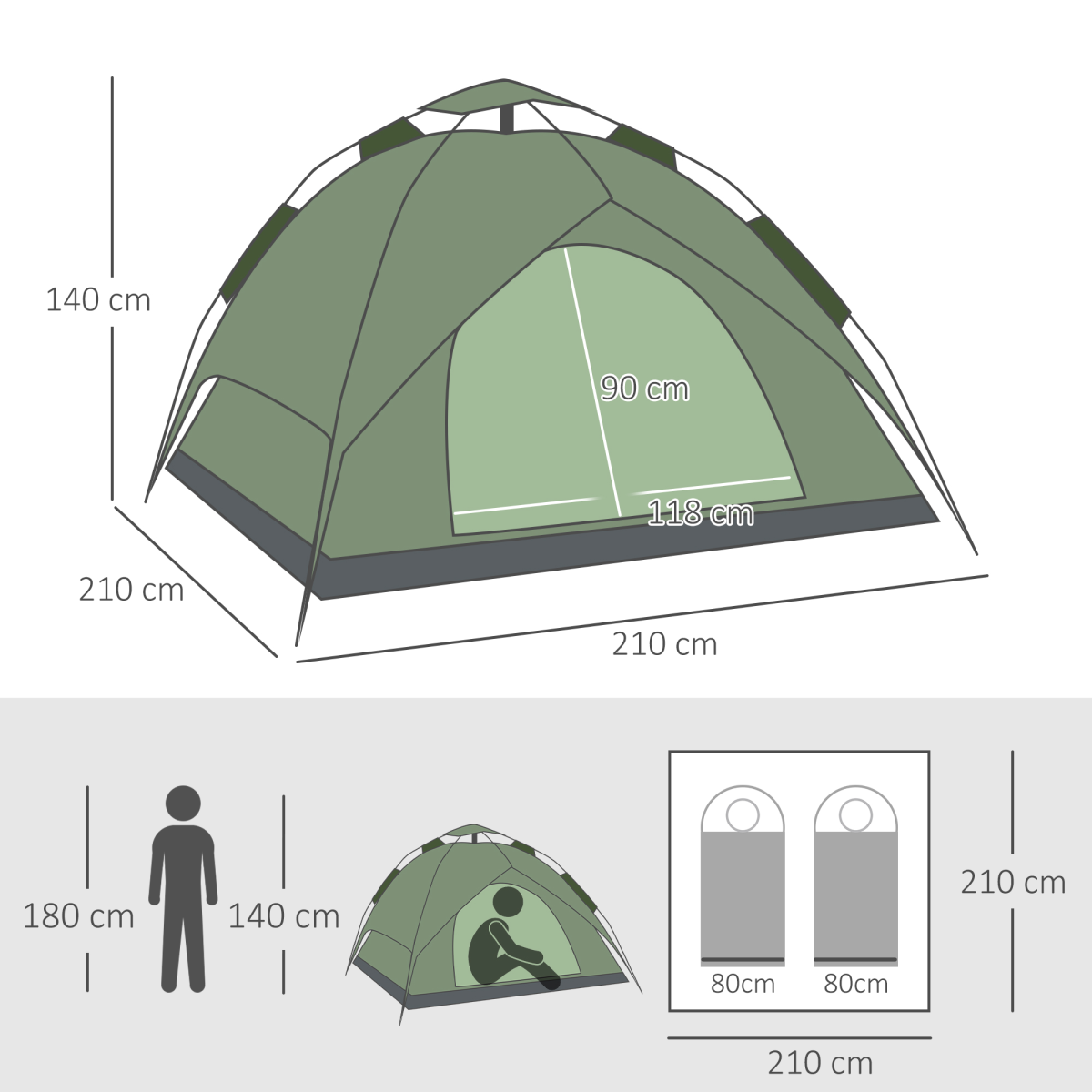 3 Person Pop Up Camping Tent, Water Resistant Dome Shelter with Mesh Windows and Ground Stakes for Festivals, Hiking and Travel
