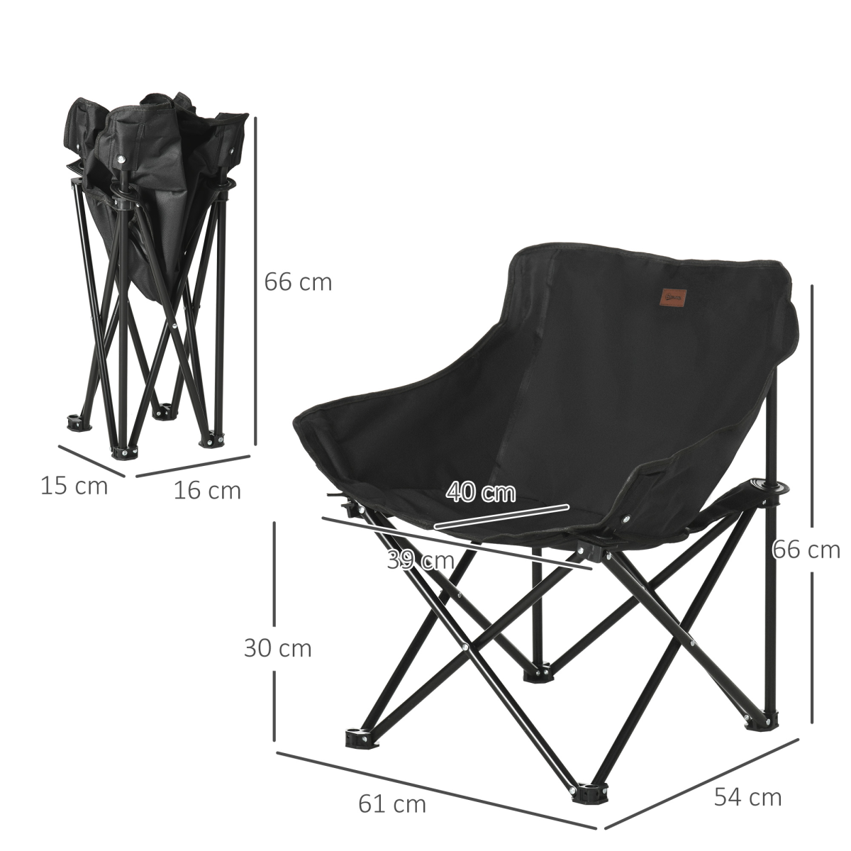 Outsunny Folding Camping Chair with Carry Bag & Storage Pocket, Black